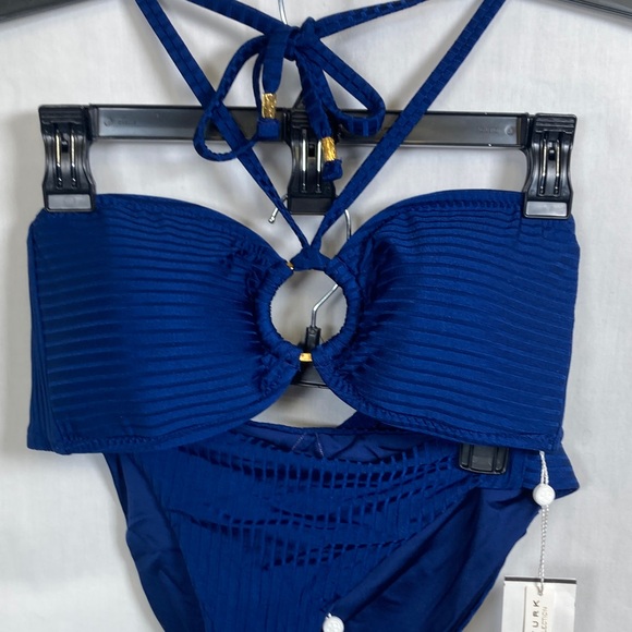 🎄Trina Turk Olympia Ring Ribbed Bandeau Bikini Top & Bottom in Ink Blue Sz 12 - Picture 5 of 13